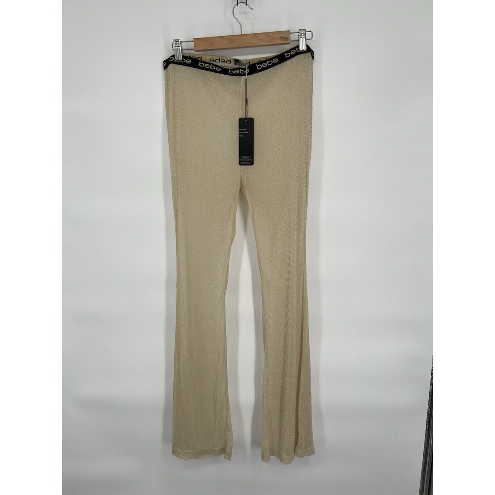 BEBE Gold Luxe Beige Pants Sheer Beach Pool Cover Up Tulum Womens Sz‎ XL NWT